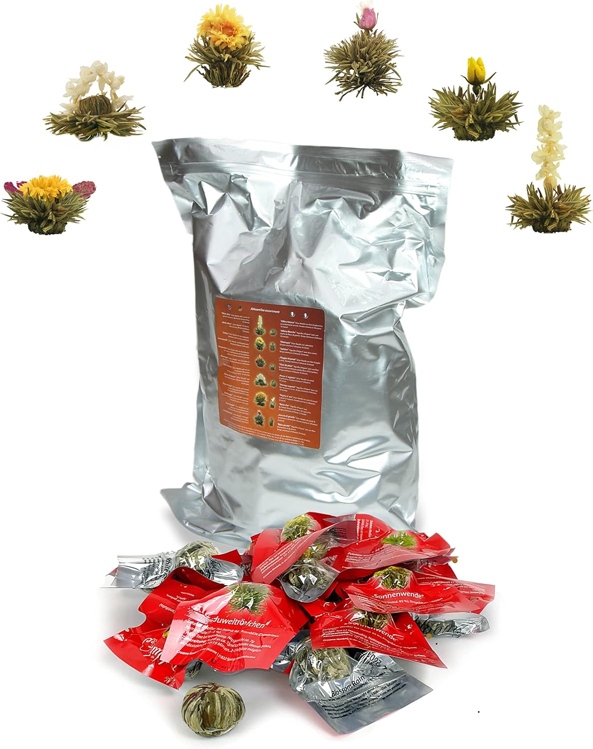 Creano 36 Fleurs de Thé en vrac – Thé blanc en Fleurs, 6 variétés de roses, grand format