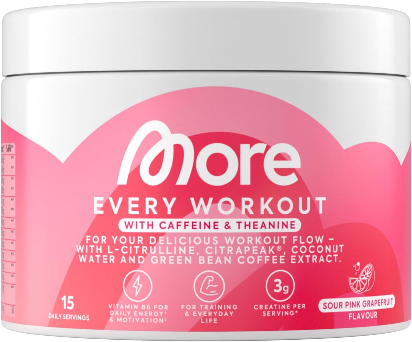 Detalle de MORE Every Workout – Pink Grapefruit Pre-Workout Booster, 270 g