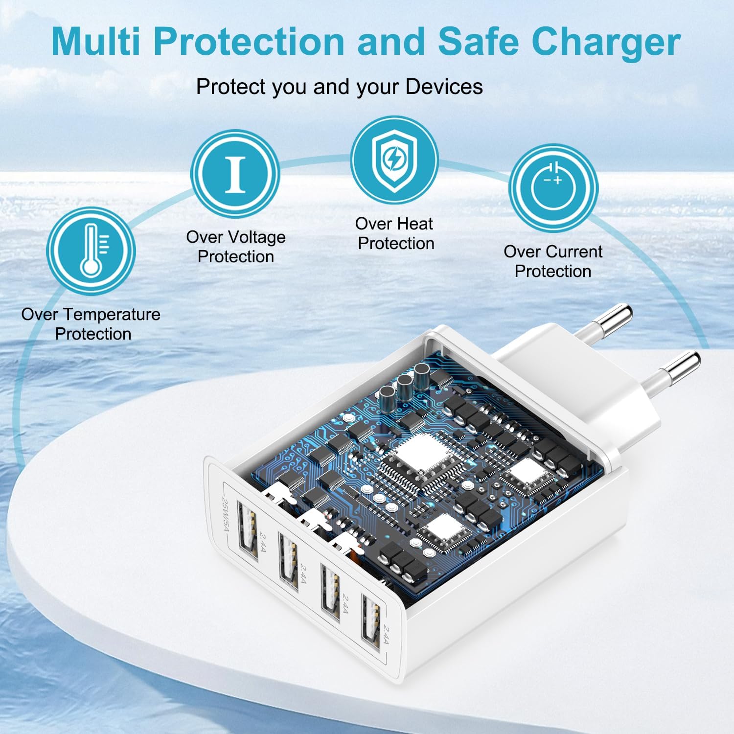 Thumbnail 4 de Chargeur USB multiple 2 packs : adaptateur secteur 4 ports 25 W pour recharger jusqu’à 4 appareils