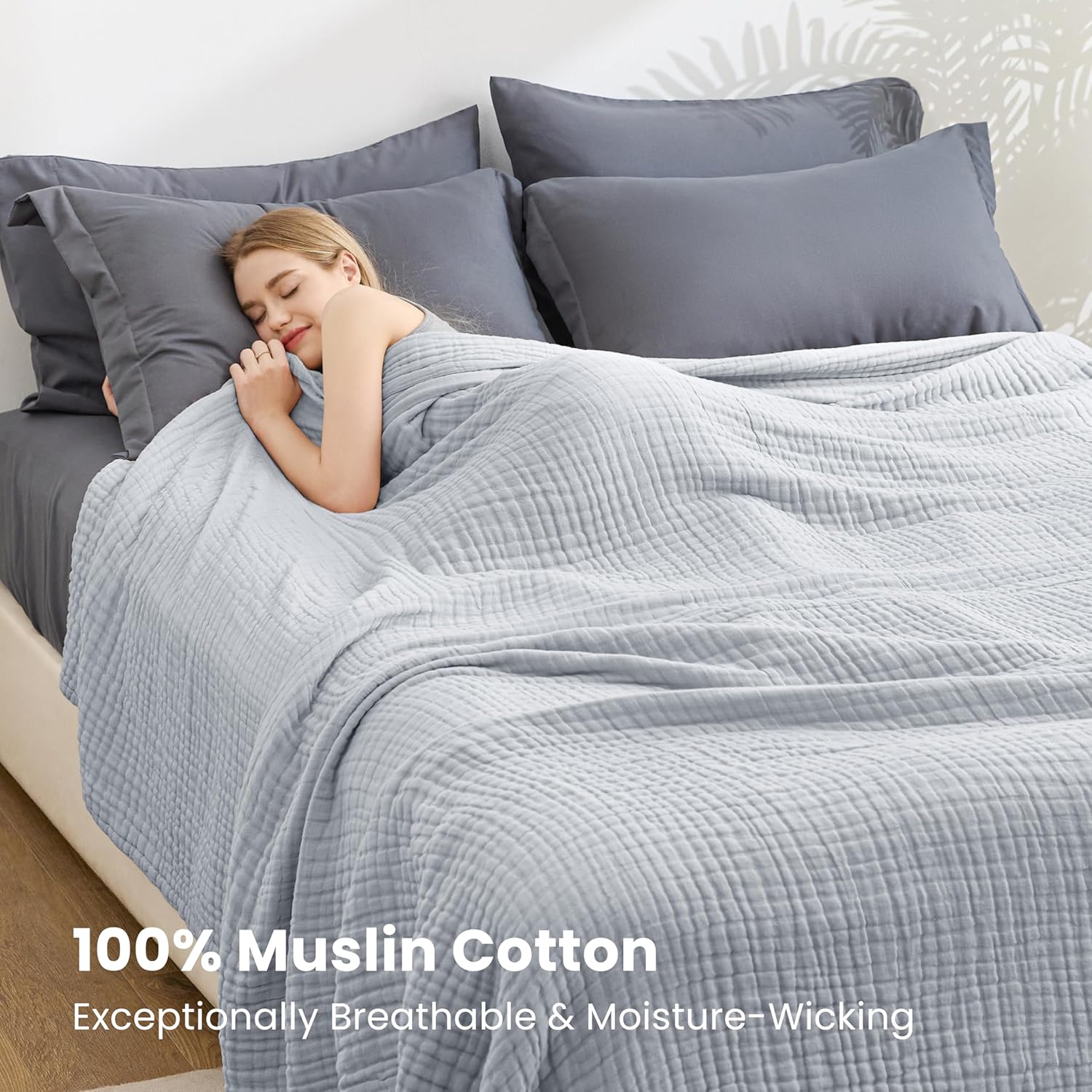 Thumbnail 4 de Love's cabin Muslin Blanket 108x90 Light Grey