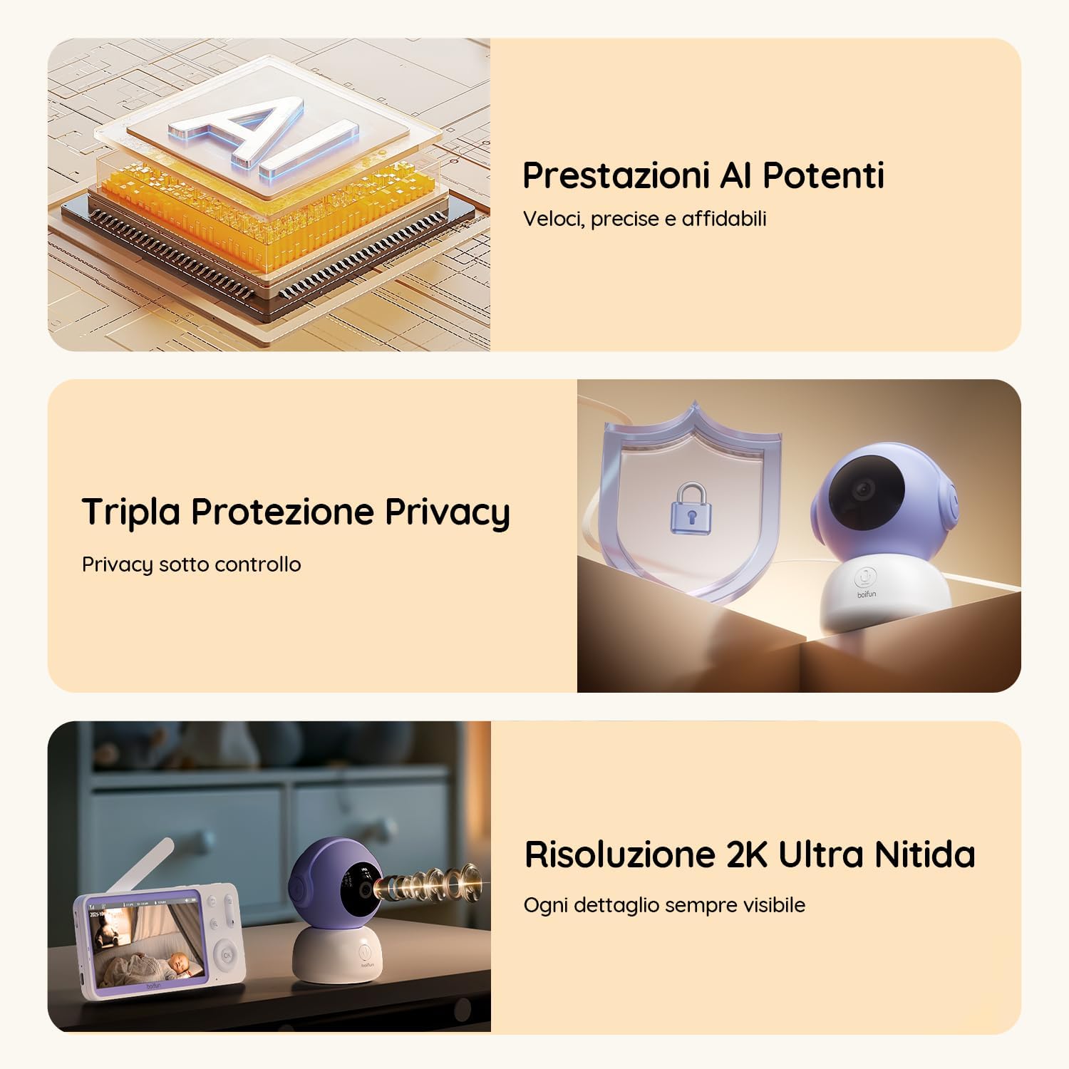 Thumbnail 2 de Boifun Video Baby Monitor 2K con display 5" e rotazione 360°