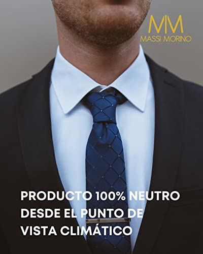 Detalle de Massi Morino Set 5 en 1: Corbata Azul de Cuadros con Pañuelo y Accesorios para Hombre (Regalo de Boda)