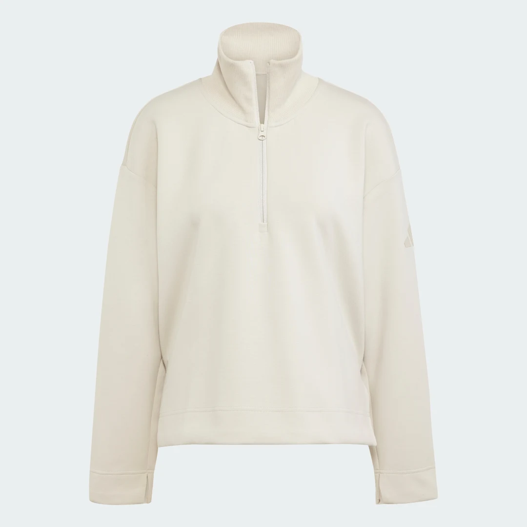 Detalle de Sudadera con cremallera hasta el pecho Soft Lux de Adidas – Beige