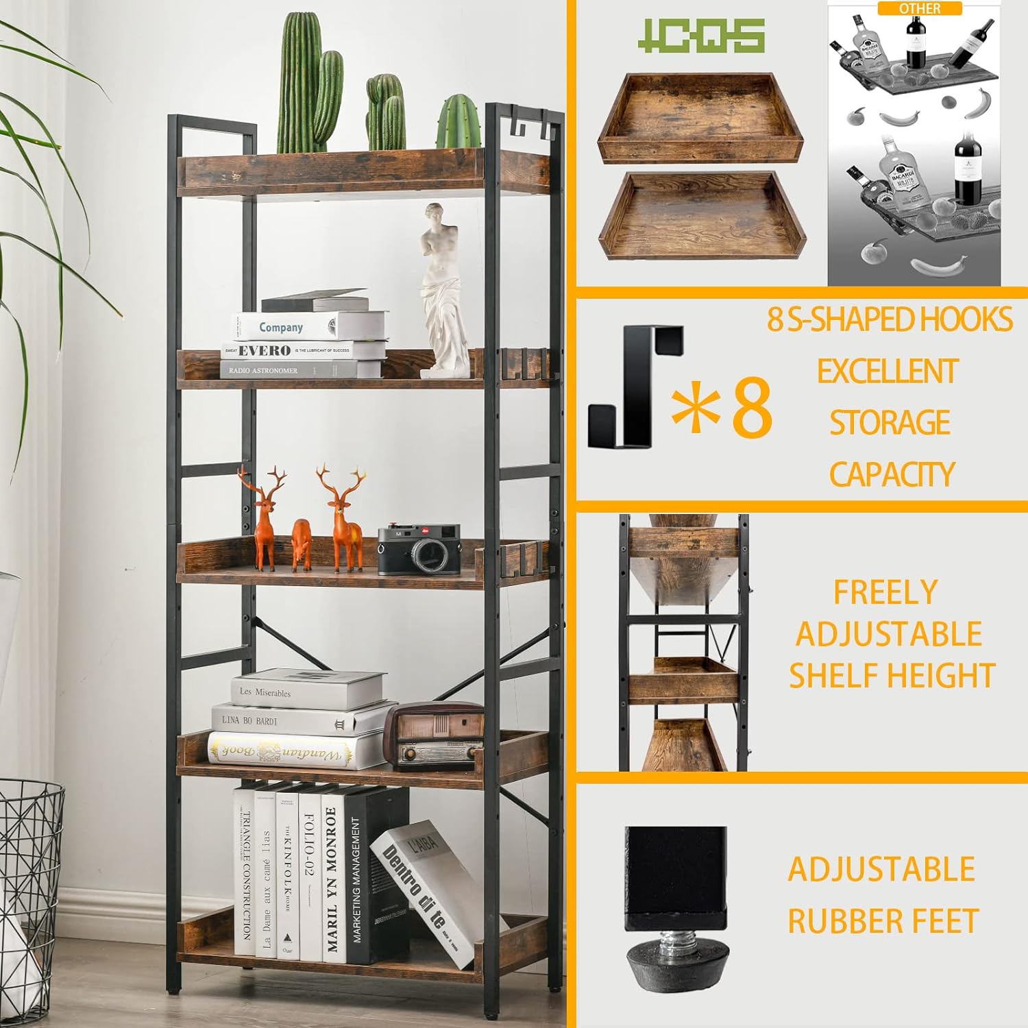 Detalle 1 de HCHQHS BS-USBS-C-5 5-Tier Industrial Bookshelf with Adjustable Shelves