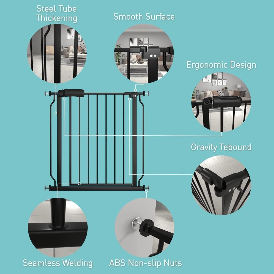Thumbnail 1 de WAOWAO Extra-Wide Baby Gate, 57.48–62.20-Inch Fit, 30-Inch Tall, Black