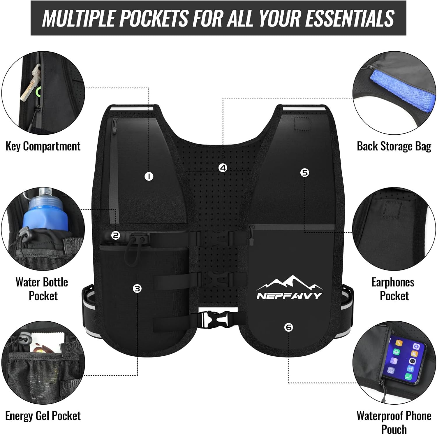 Detalle 2 de Nepfaivy Running Vest for Women and Men