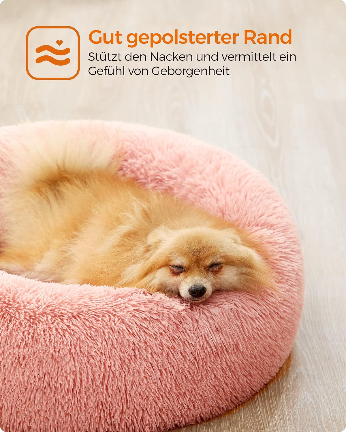 Detalle de Feandrea Donut-Hundebett flauschig pink, 60 cm Durchmesser