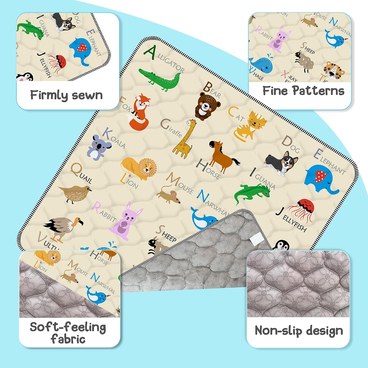 Detalle 2 de FUGWU Baby Play Mat, 47" x 47" Beige Animal, Non-Slip and Machine Washable