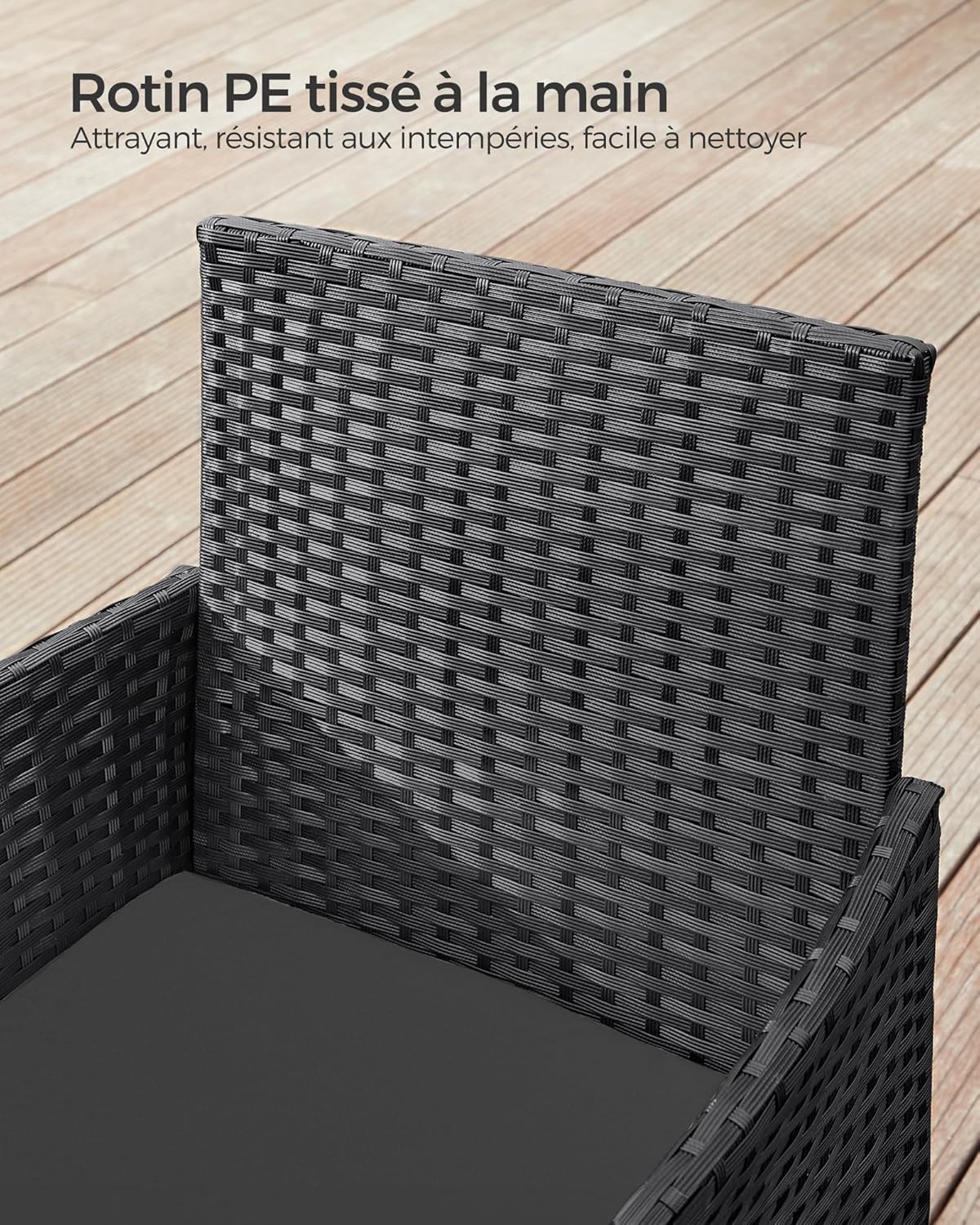 Detalle de Salon de jardin SONGMICS 2 places en résine tressée PE (GGF003BZ03) avec table et 2 fauteuils