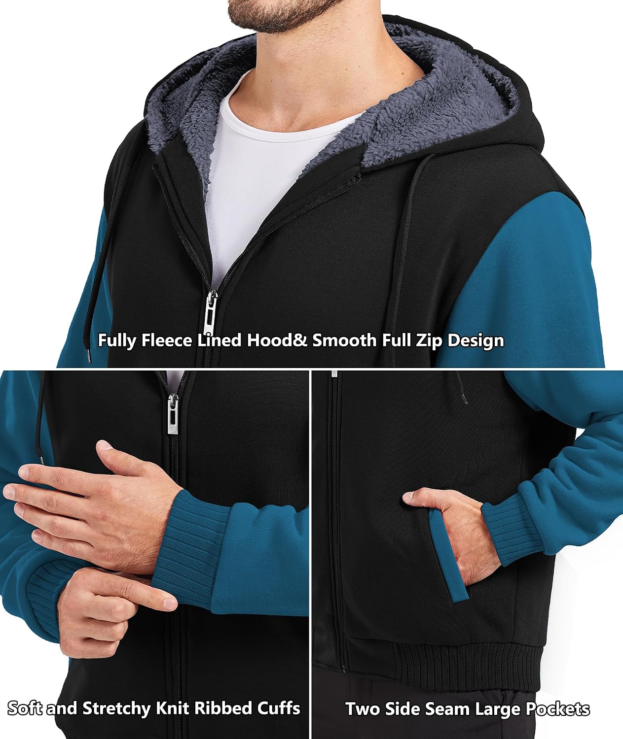 Detalle 1 de GEEK LIGHTING Men's Fleece-Lined Zip-Up Hoodie