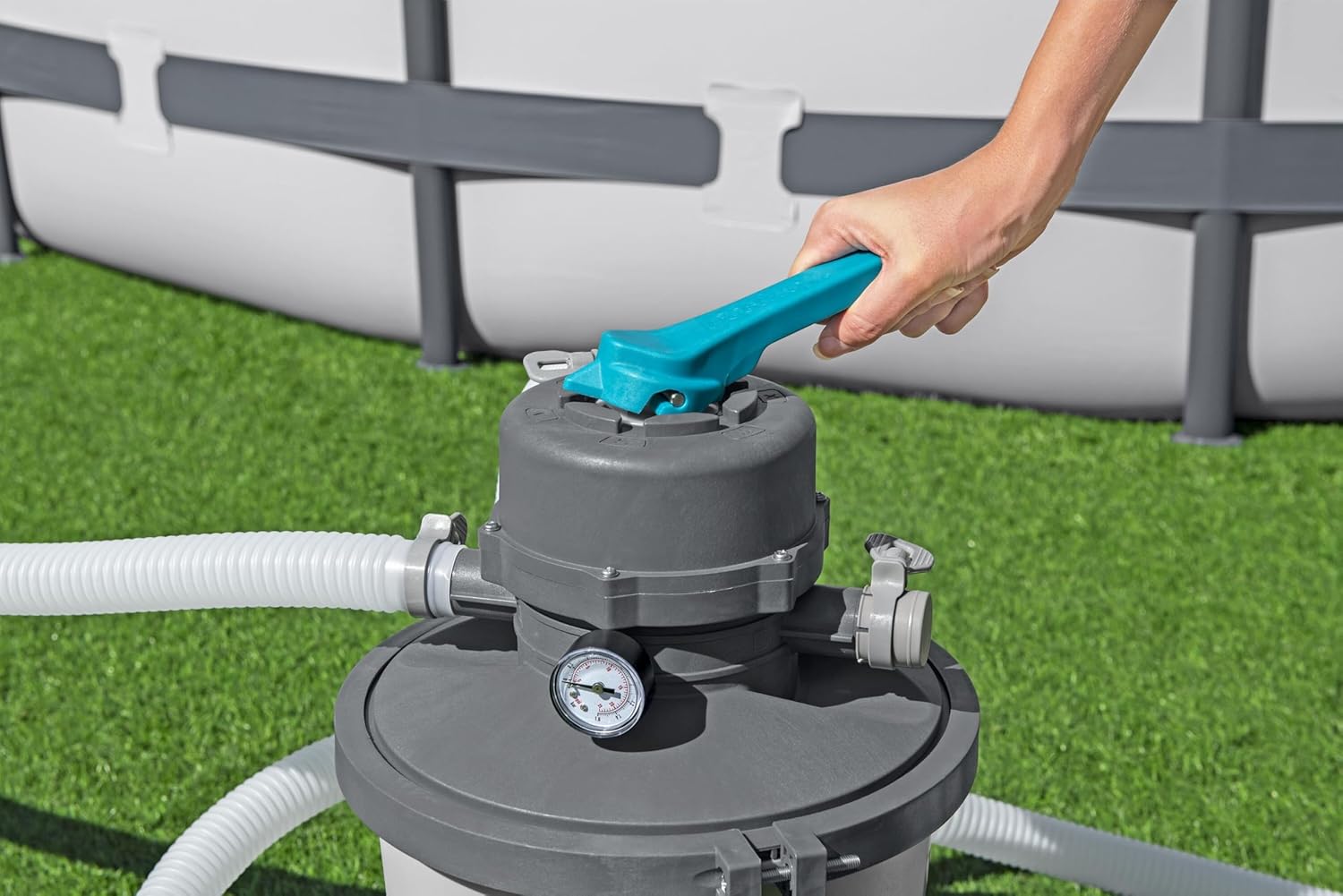 Thumbnail 4 de Pompe de filtration à sable Bestway pour piscine hors sol, 3 596 L/h (gris/vert)