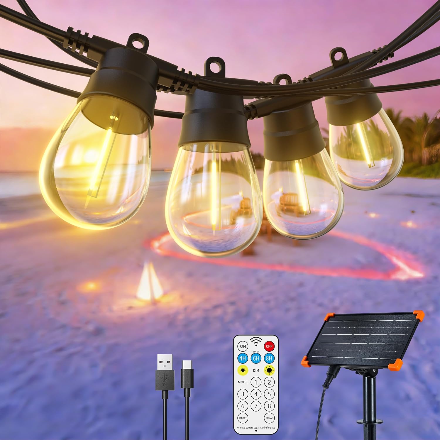 Detalle 2 de Quntis solar string lights, 54 ft