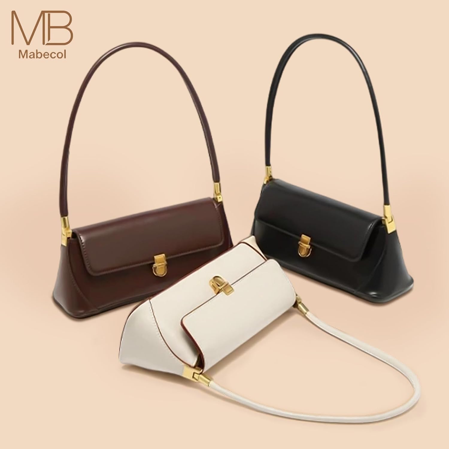 Thumbnail 6 de Mabecol Sac à Main Femme en Cuir PU, Petit Sac Bandoulière avec Rabat et Serrure Dorée