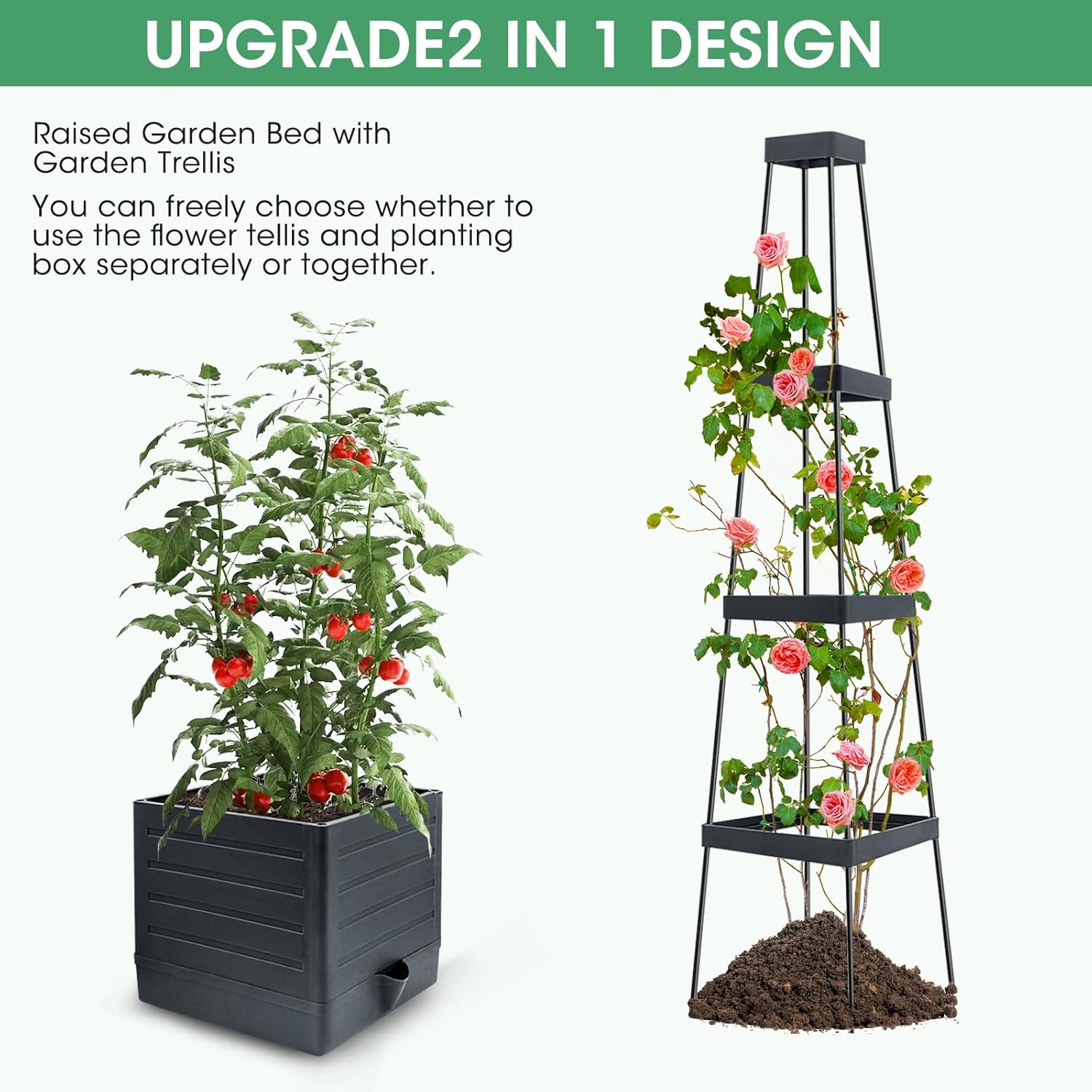 Thumbnail 3 de MQUPIN Tomatoes Planter Boxes Raised Garden Bed with Trellis for Climbing Vegetables