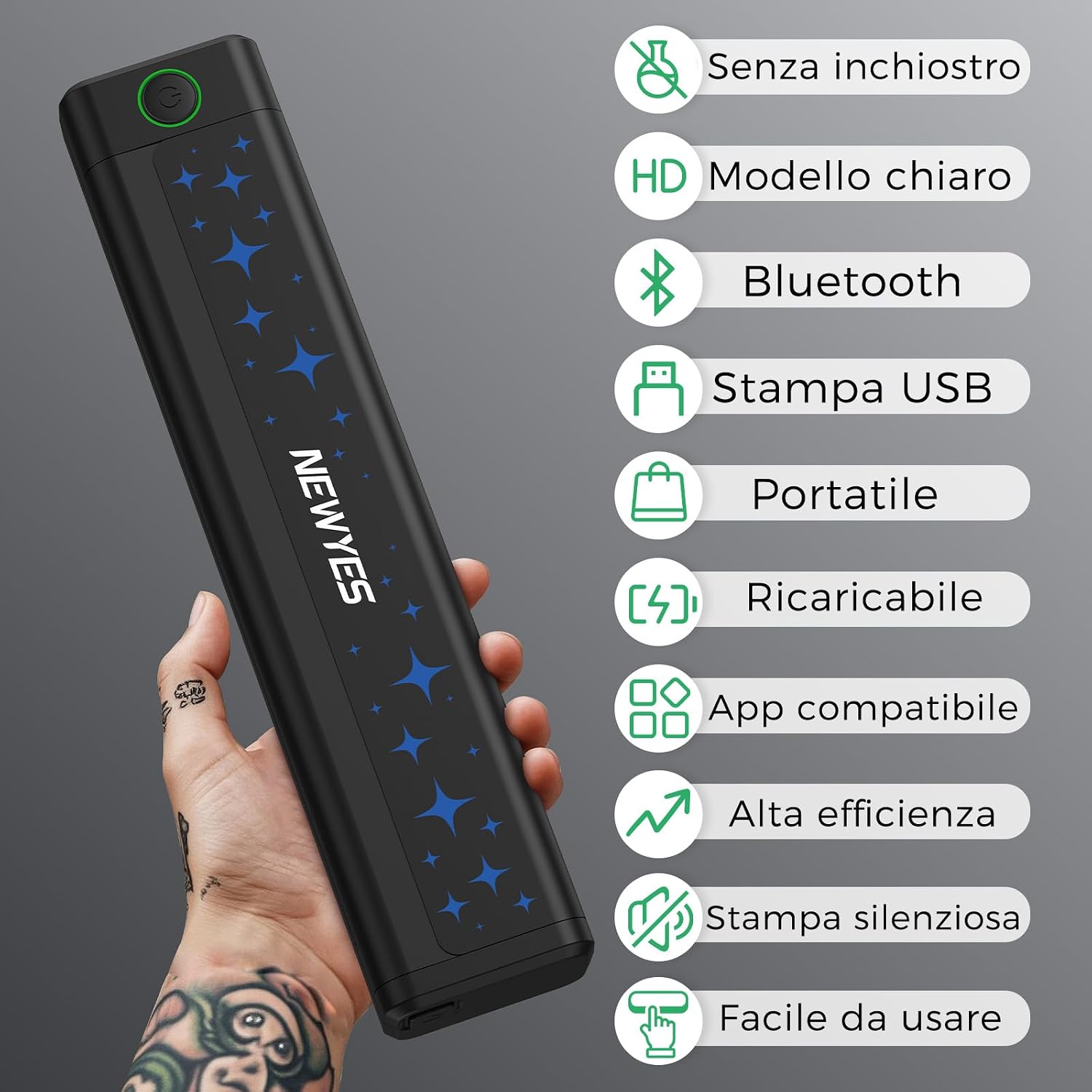 Detalle 2 de NEWYES Stampante Stencil Tattoo: stampante termica portatile wireless per stencil di alta qualità