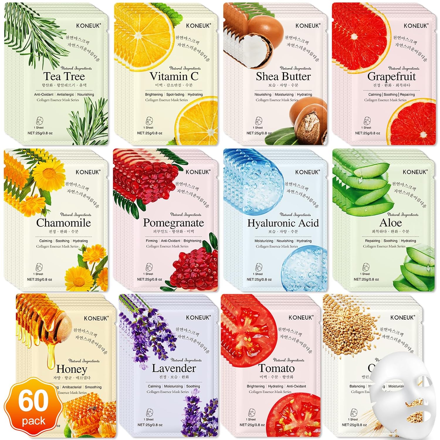 Detalle de KONEUK 60 Pack Collagen Face Masks for Women