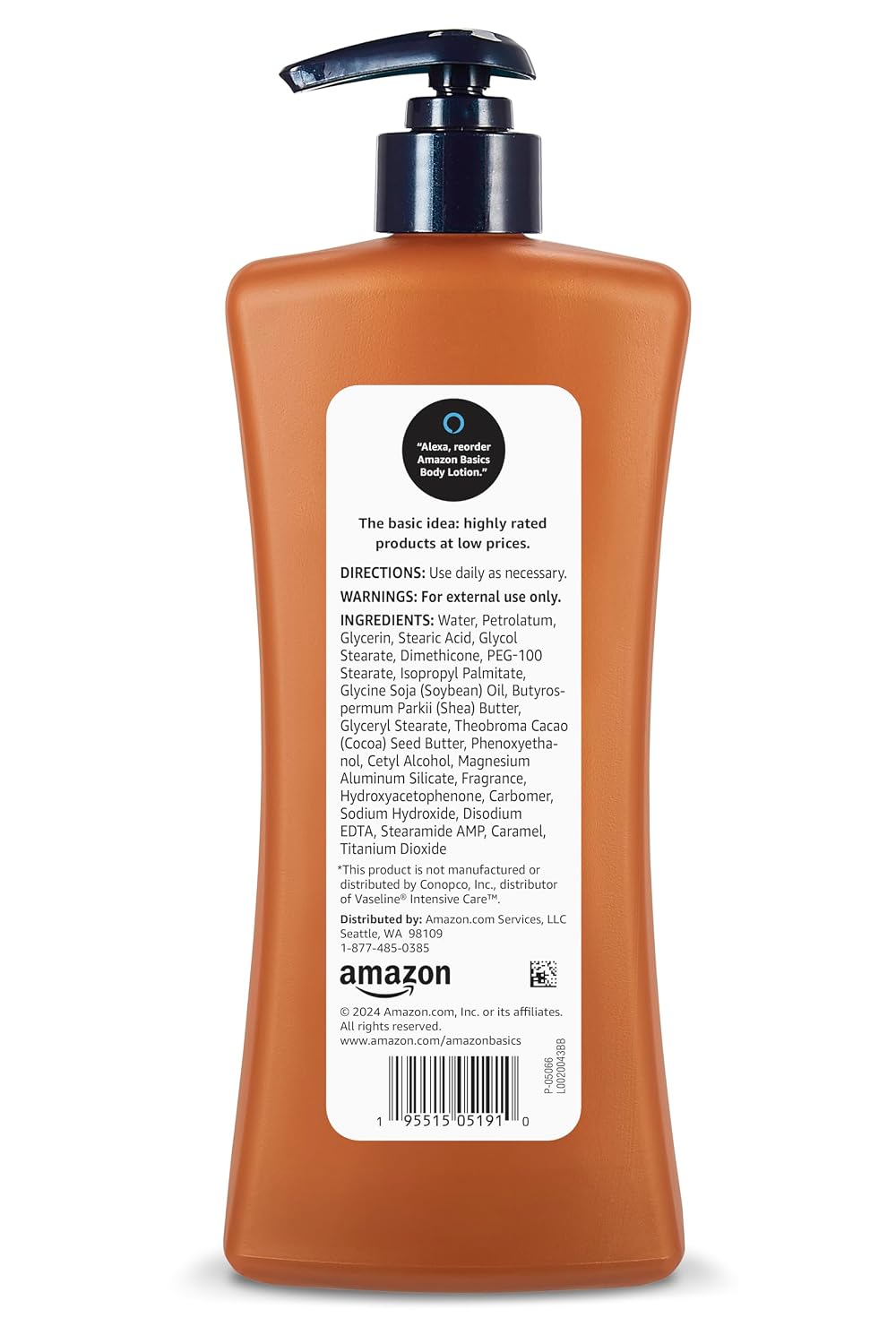 Detalle de Amazon Basics Moisturizing Cocoa Butter Body Lotion for Dry Skin — 4-Pack, 20.3 Fl Oz Each