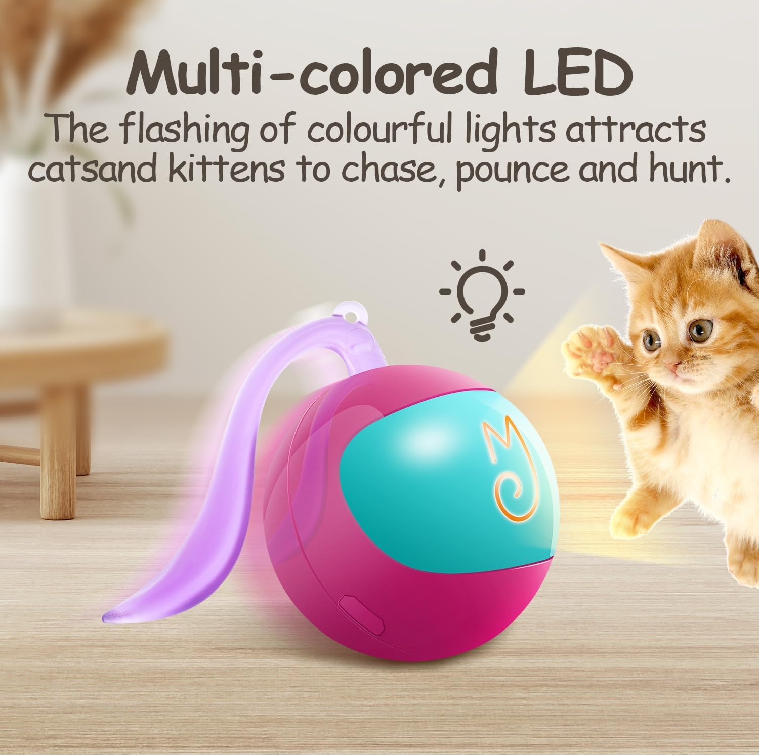 Detalle de Migipaws Interactive Cat Ball Toy Set (Rose) – Touch-activated automatic rolling tracker ball
