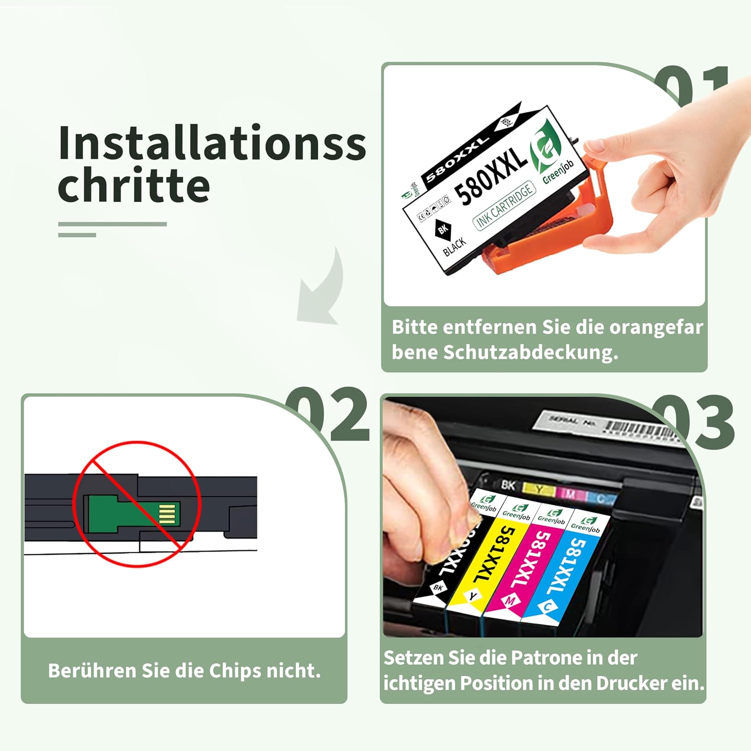 Detalle de Greenjob 580XXL/581XXL Tintenpatronen Multipack für Canon – kompatibel mit Pixma TS/TR-Serie (15er-Pack)