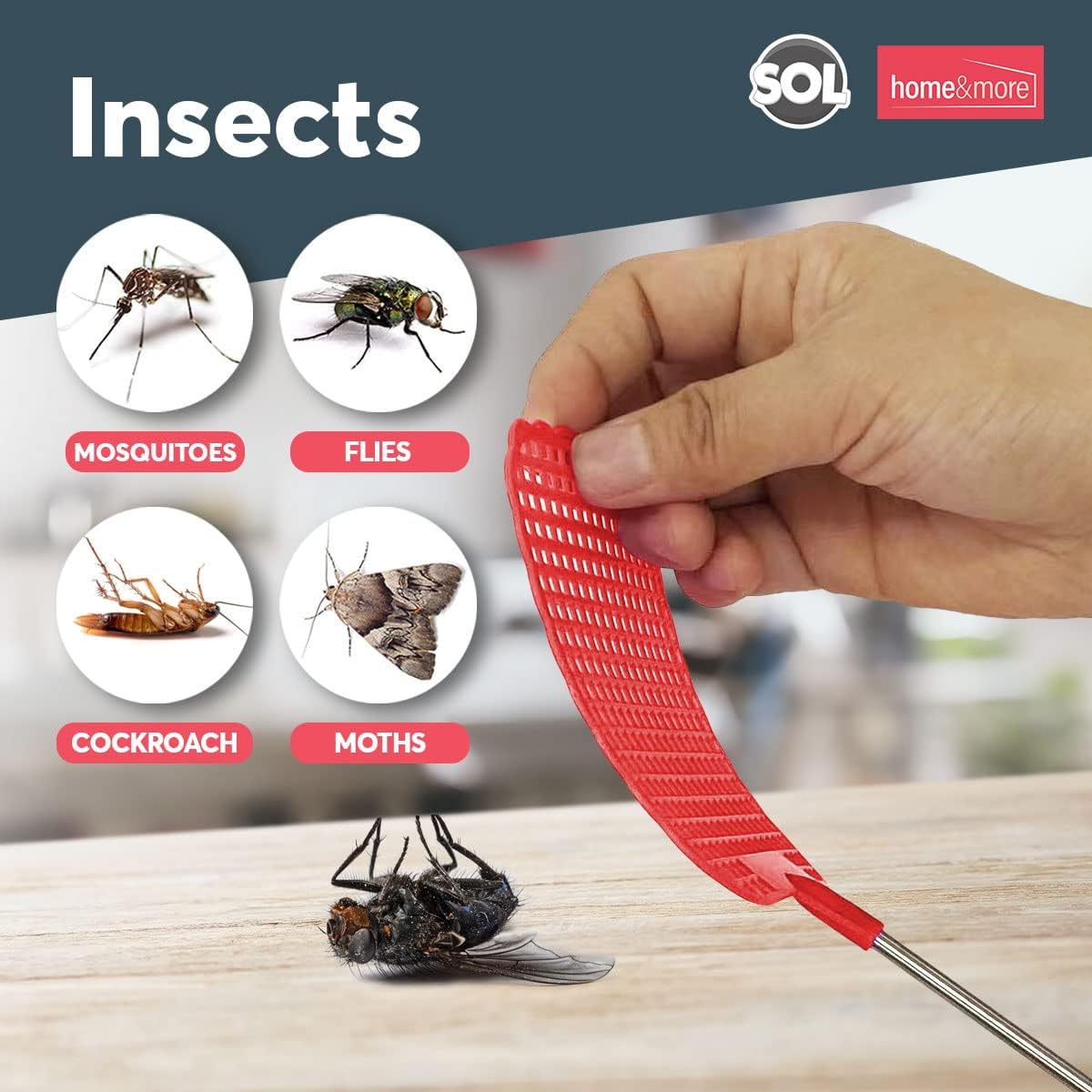 Detalle de SOL 4pk Long Fly Swatter 45cm: Heavy Duty Swats for Flying Pests