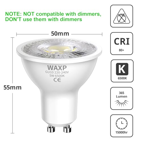Detalle 2 de WAXP GU10 LED Spotlight Bulbs 5W (Cool White, 6500K) – 10 Pack