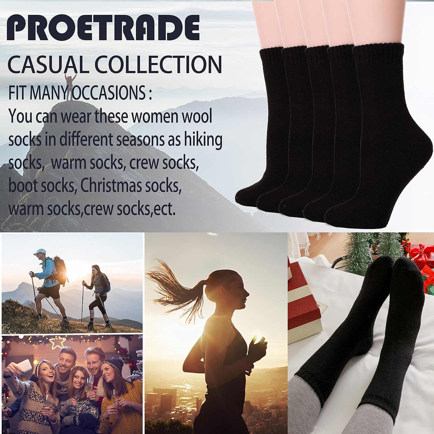 Thumbnail 6 de PROETRADE Merino Wool Socks 5-pack