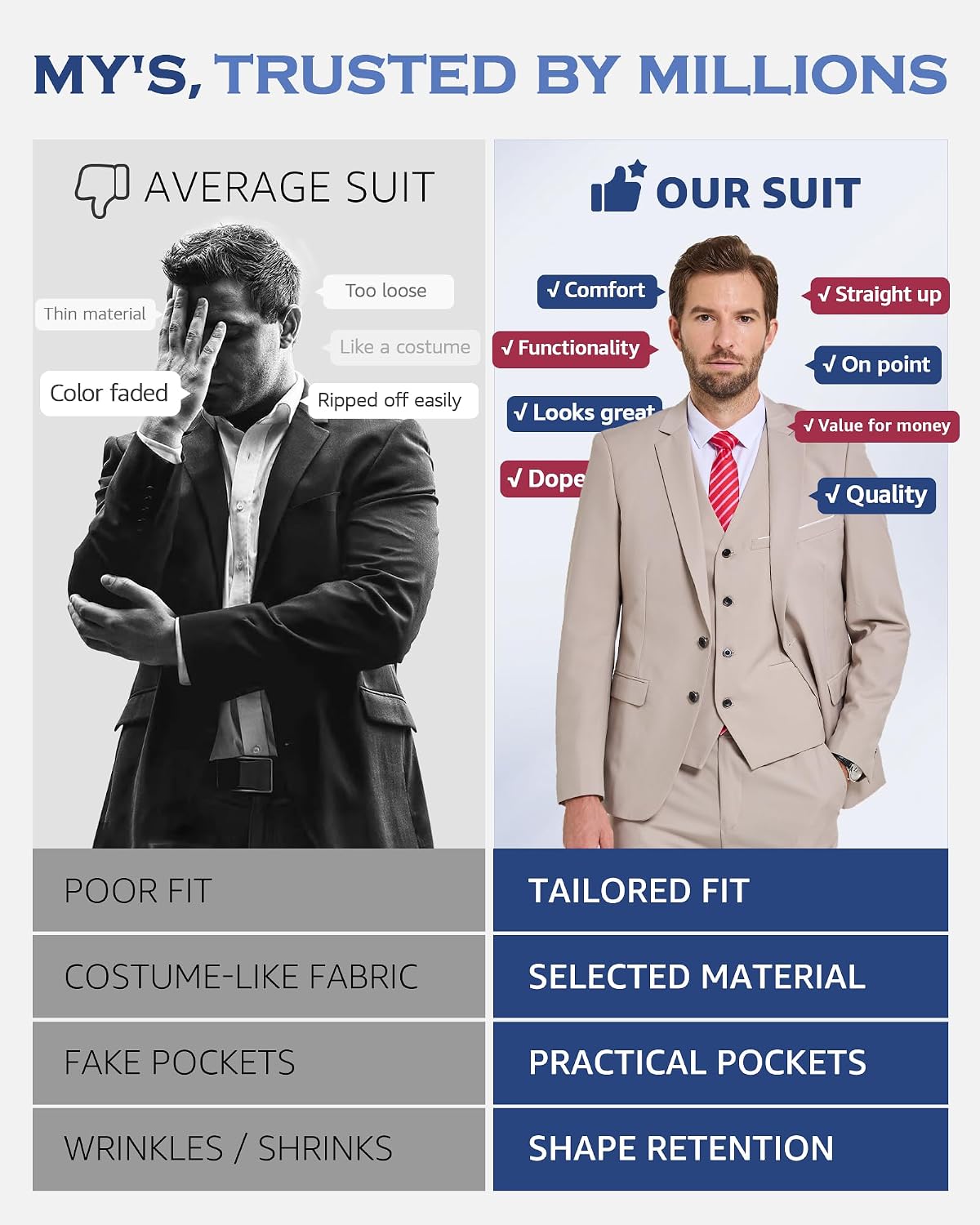 Detalle 1 de MY'S 3-Piece Slim Fit Suit Set with Tie for Men 👔