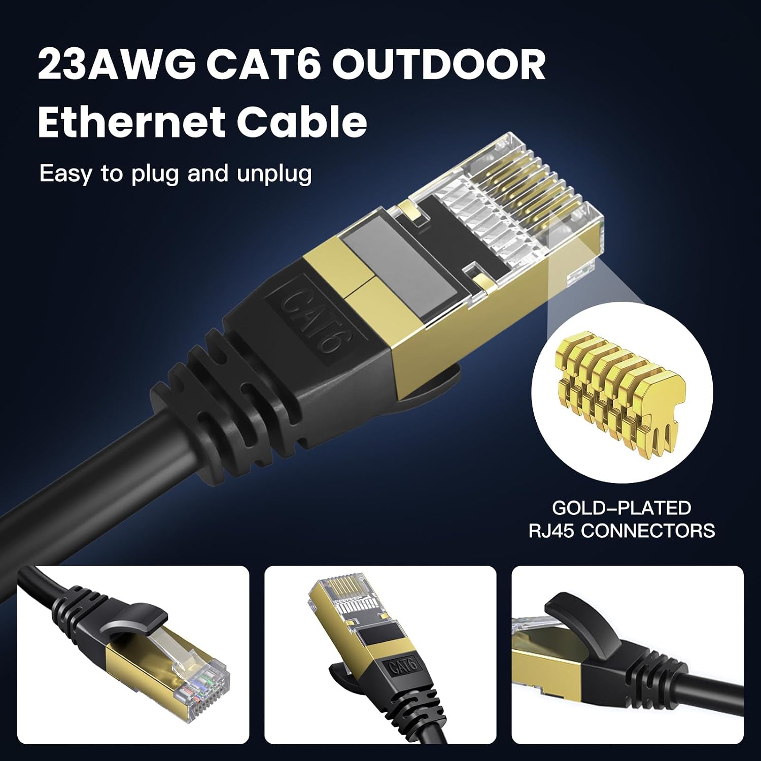 Thumbnail 5 de CABNEER Cat 6 Outdoor Ethernet Cable 10M 23AWG – Direct Burial, UV-Resistant, Heavy-Duty, 10Gbps
