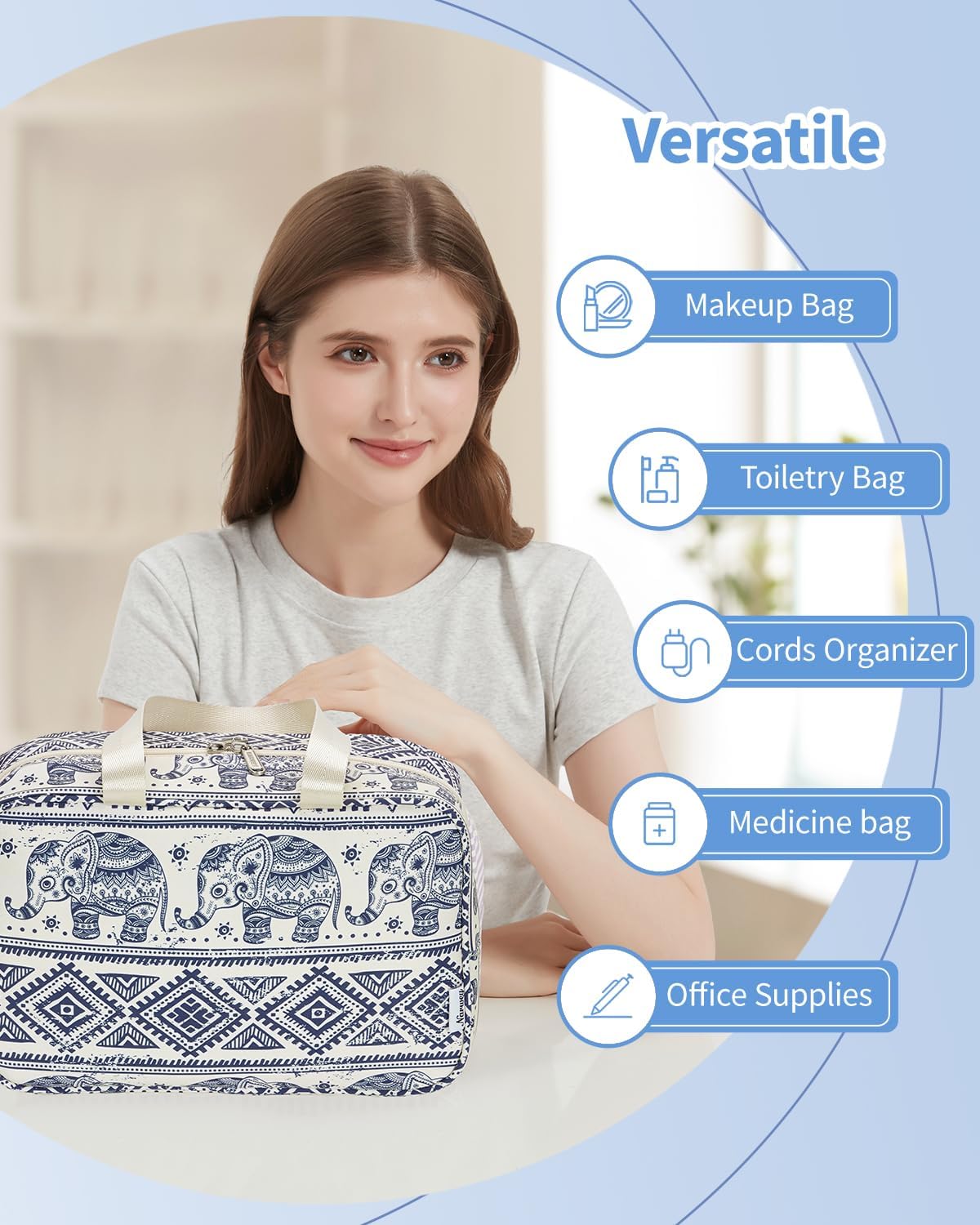 Thumbnail 6 de Narwey Toiletry Bag, Large – Elephant Print, Full-Size Makeup & Travel Organiser