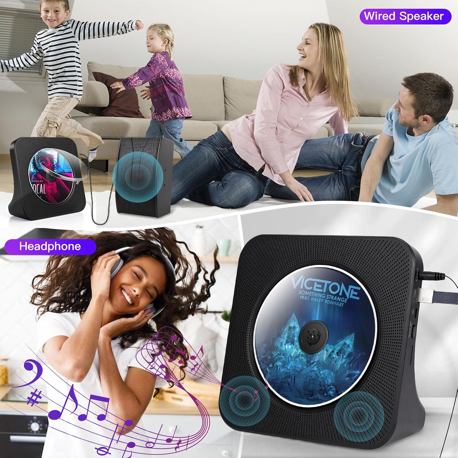 Thumbnail 6 de Lecteur CD Bluetooth Design Bureau — Radio portable avec double haut-parleurs, timer et ports USB/AUX