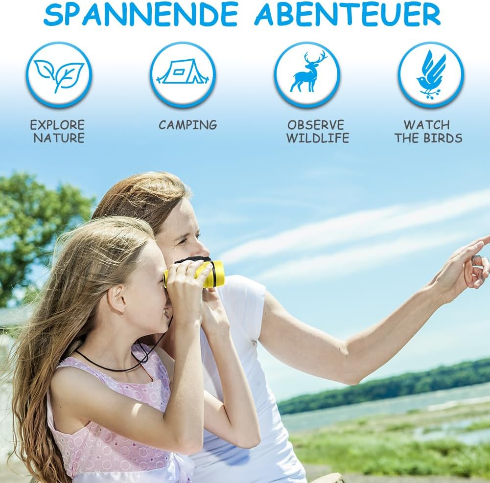 Detalle 2 de OSDUE Fernglas für Kinder (4x30), stoßfestes Spielzeug für 3–7 Jahre – Gelb
