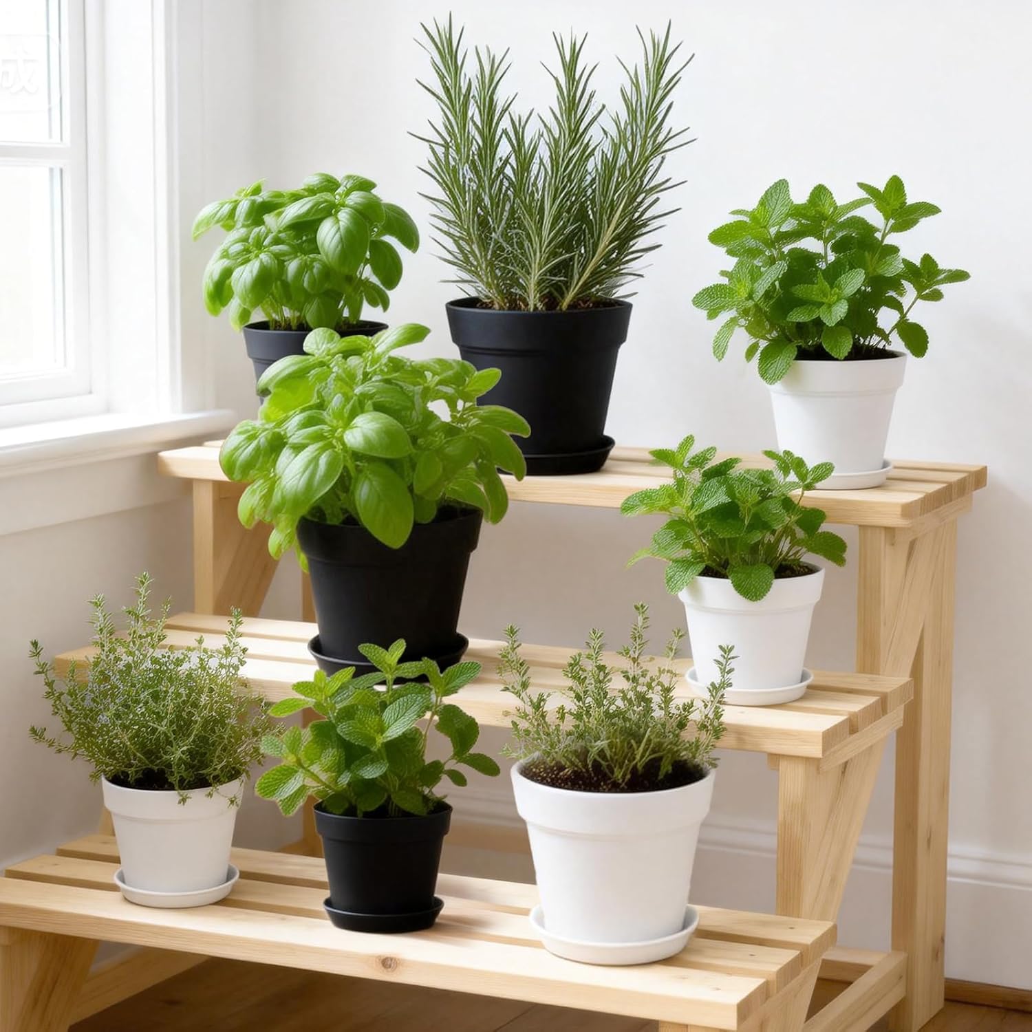 Thumbnail 5 de KINGLAKE 6-Piece 15cm Plastic Plant Pots with Drainage and Trays – Indoor/Outdoor Nordic Style