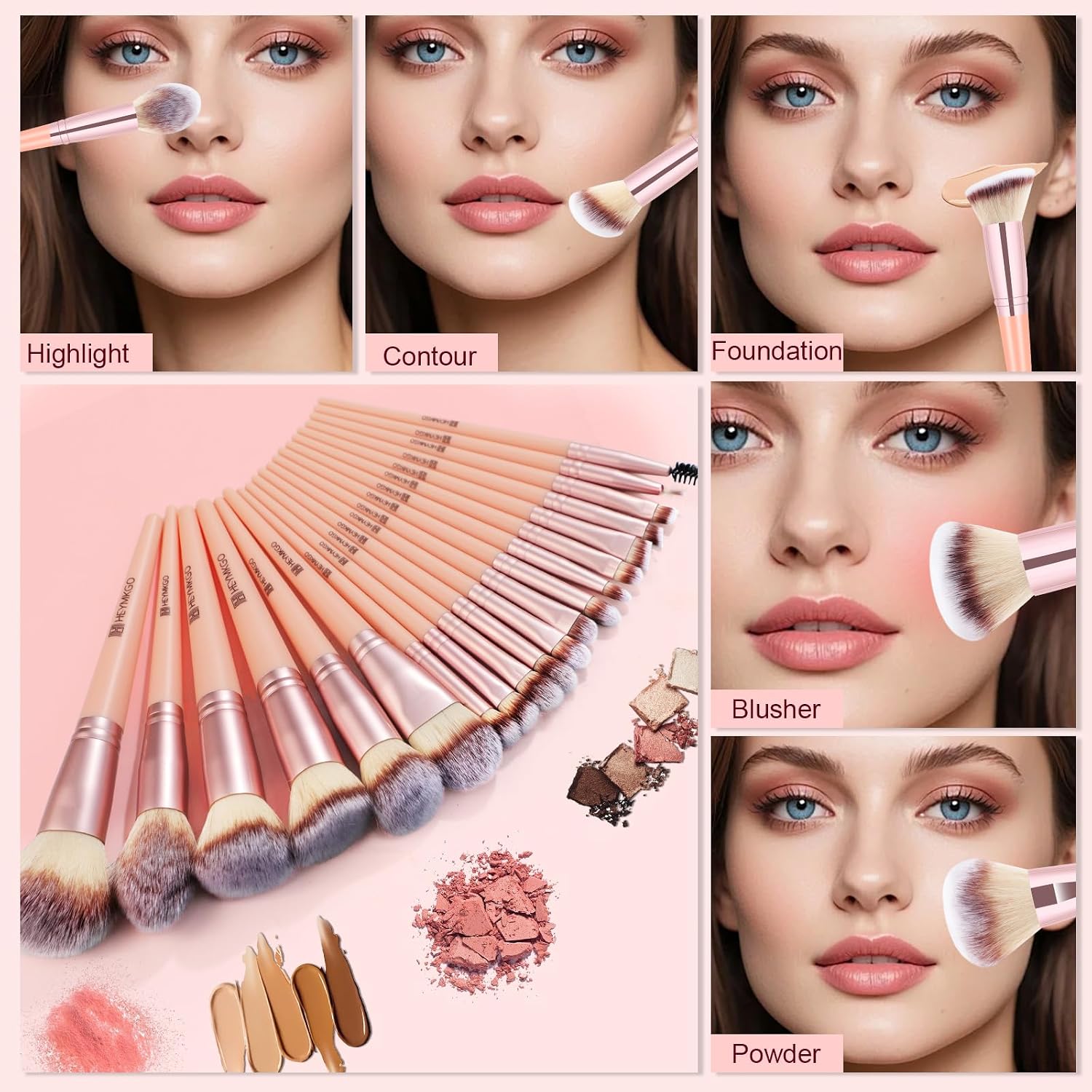 Thumbnail 4 de HEYMKGO Set pennelli make up 43 pezzi con borsa e spugnette