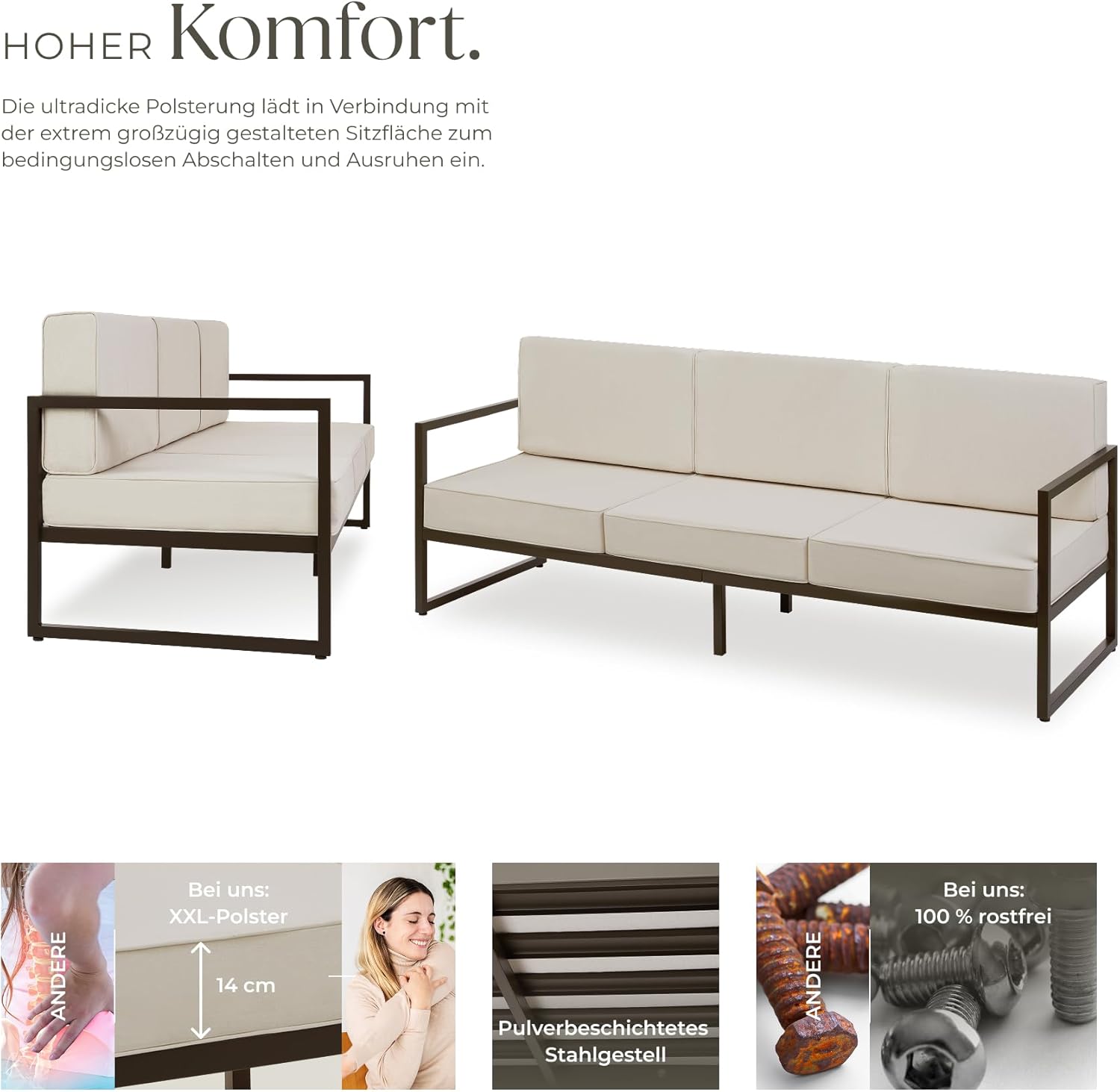 Detalle de tectake® Garten Lounge Sofa 3 Sitzer – Outdoor-Couch mit Lehne und wetterfesten Bezügen