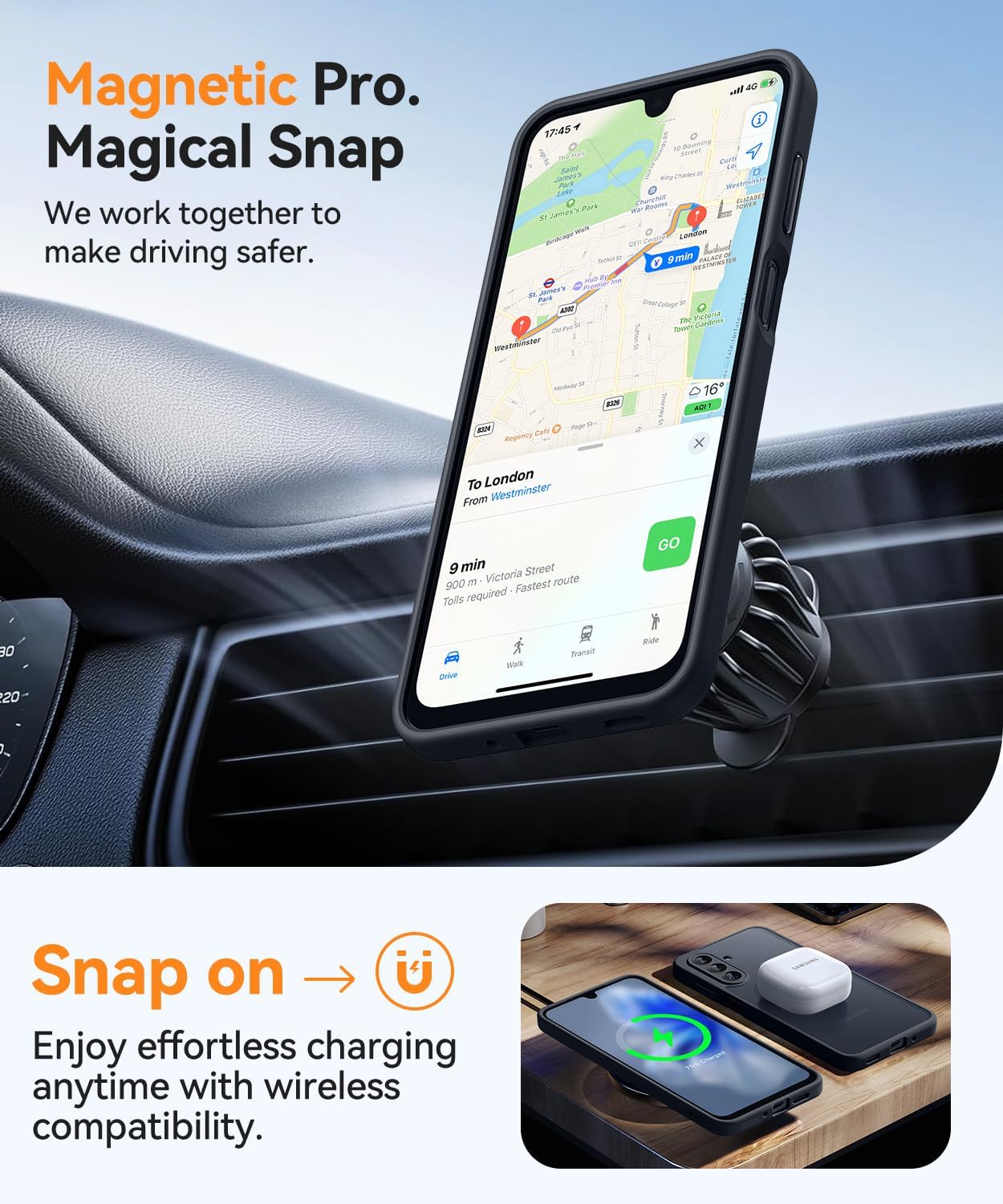 Thumbnail 4 de Coque magnétique CANSHN pour Samsung Galaxy A17 (6,7 pouces) – protection caméra complète, fond translucide mat, noir