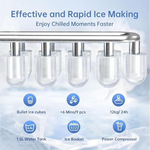 Detalle de WIE Ice Maker Countertop: Self-Cleaning, 12kg/24h Portable Ice Machine