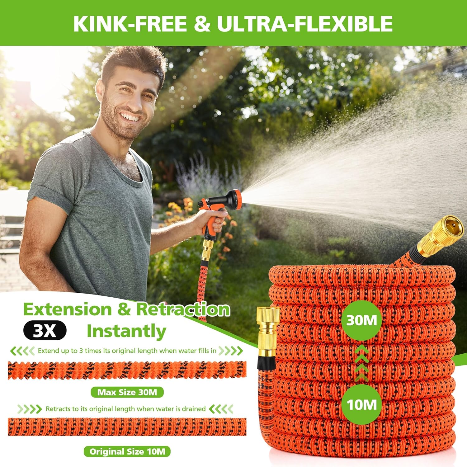 Thumbnail 2 de BoriYa Hose Pipe – Upgraded Expandable 100ft Garden Hose with 10-Function Spray Nozzle