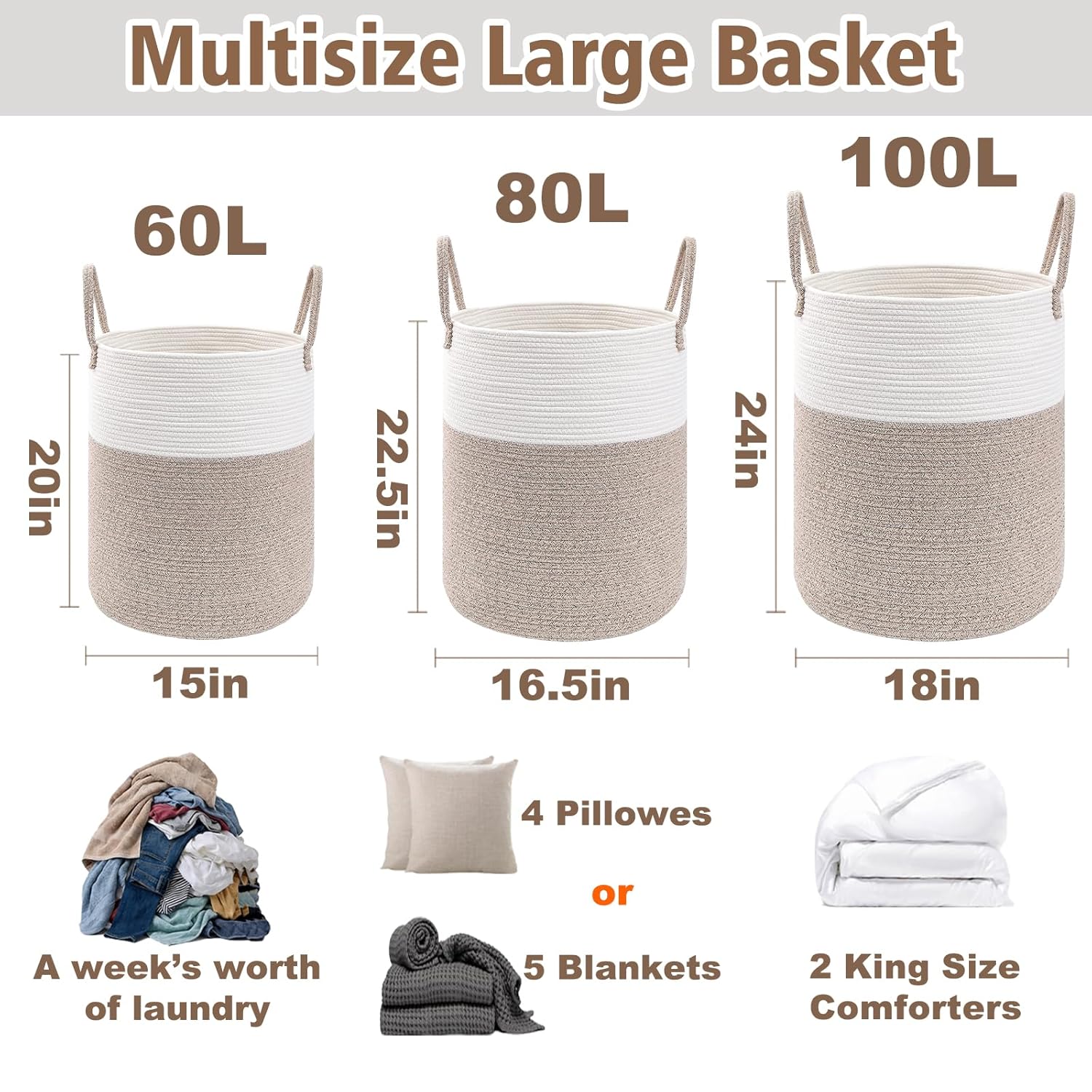 Thumbnail 2 de JMvicyroam Large Woven Laundry Basket 60L