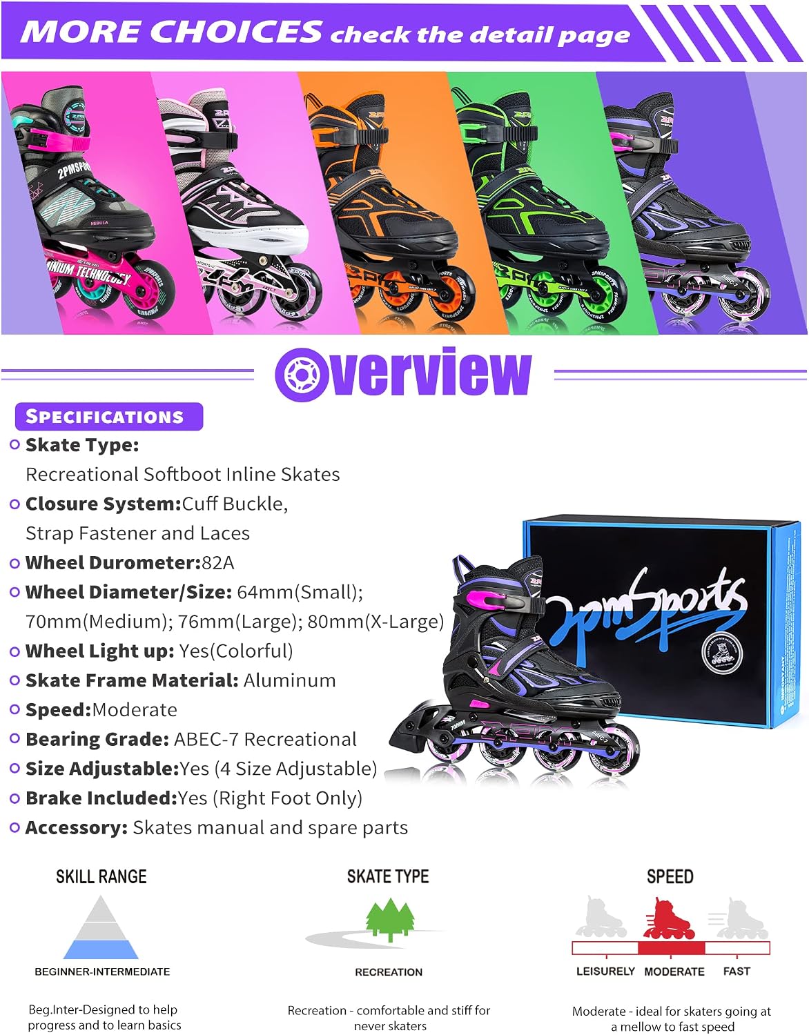 Detalle 2 de 2PM SPORTS Inline Skates with Reinforced Aluminum Frame