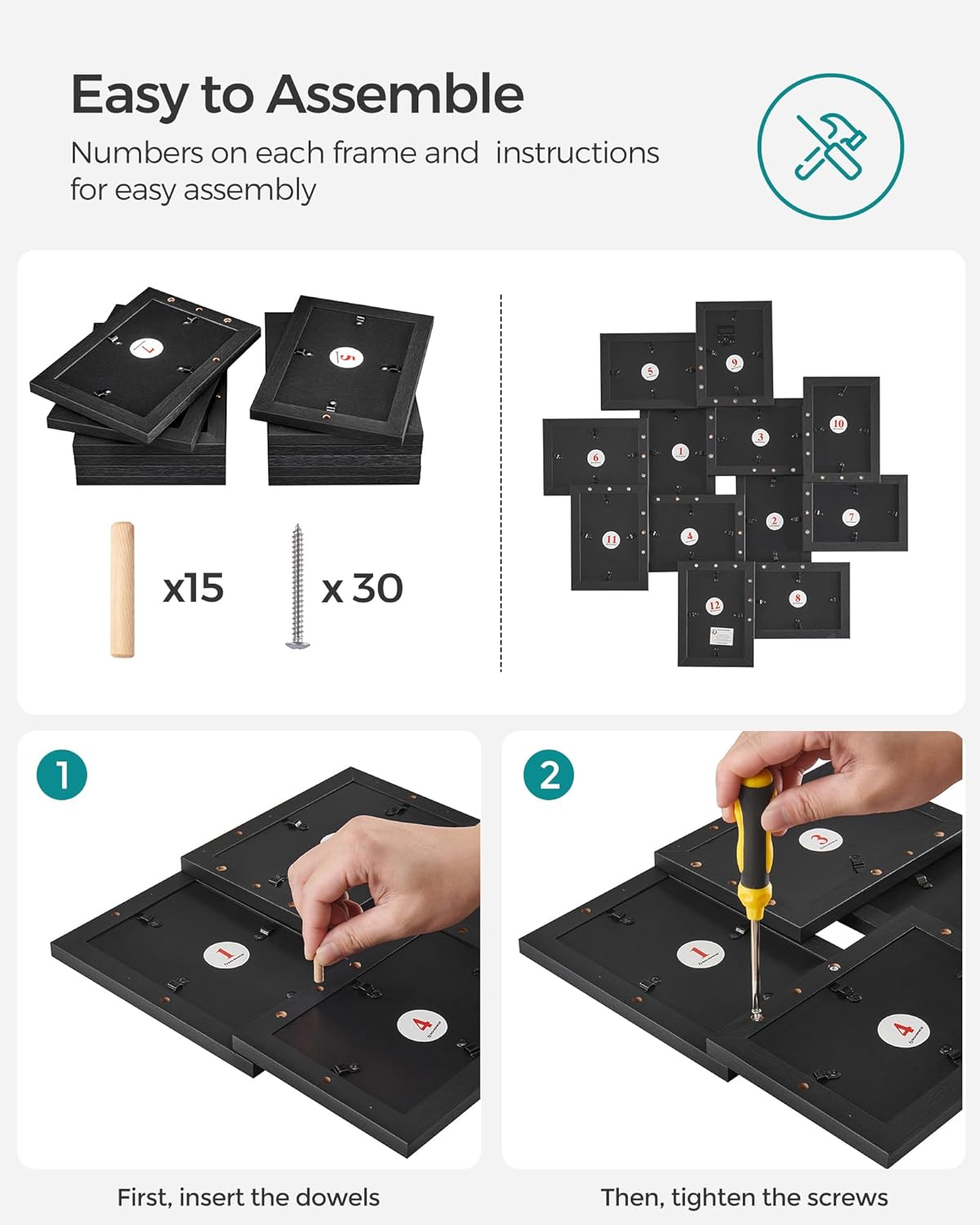 Thumbnail 4 de SONGMICS Picture Frame Collage for 12 Photos in 4x6 (RPF22BK) – Ink Black