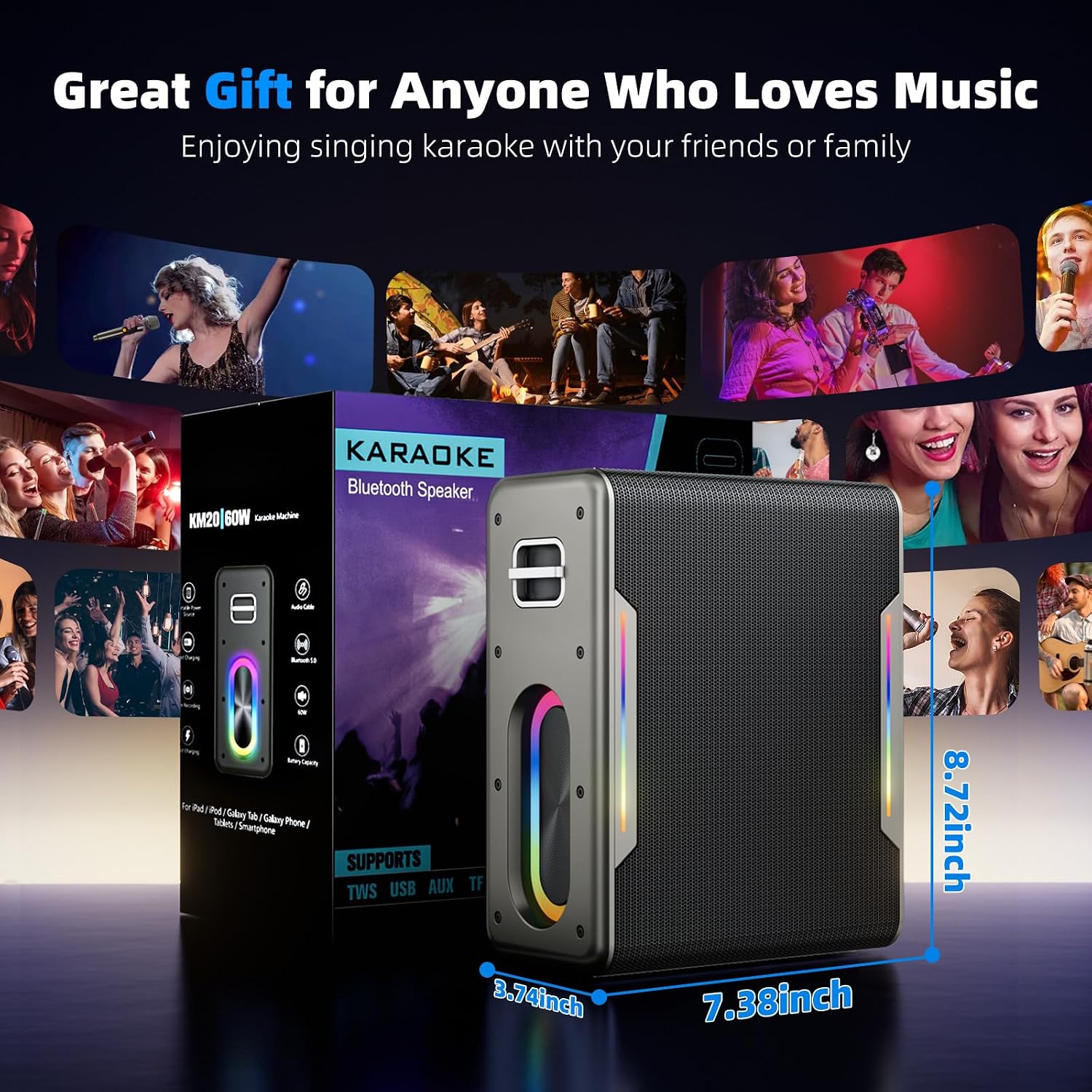 Thumbnail 6 de Myscenetang KM20 Portable Karaoke Machine with 2 Wireless Mics and LED Lights