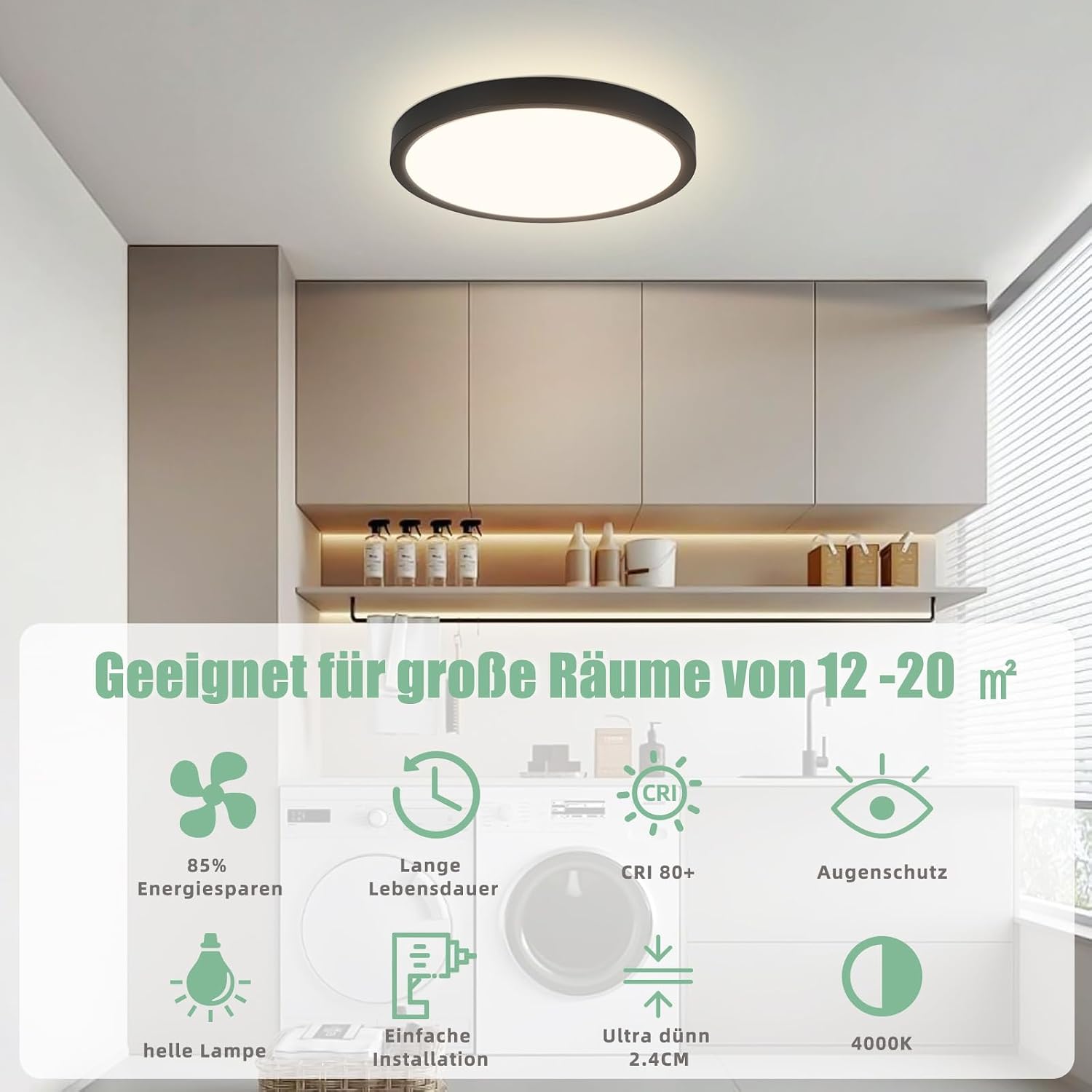 Detalle de cupgow 18HMD-4K-DE led-plafondlamp, zwart, 18 cm, 15 W, 4000 K