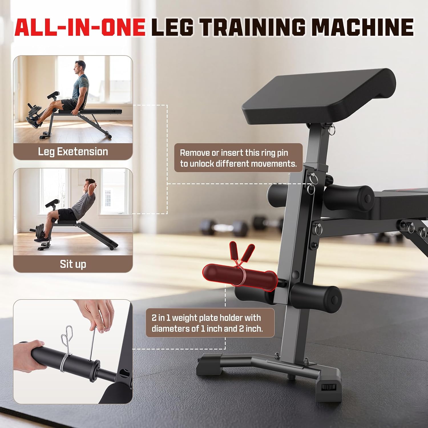 Detalle de OPPSDECOR Adjustable Weight Bench with Leg Extension and Preacher Curl Pad