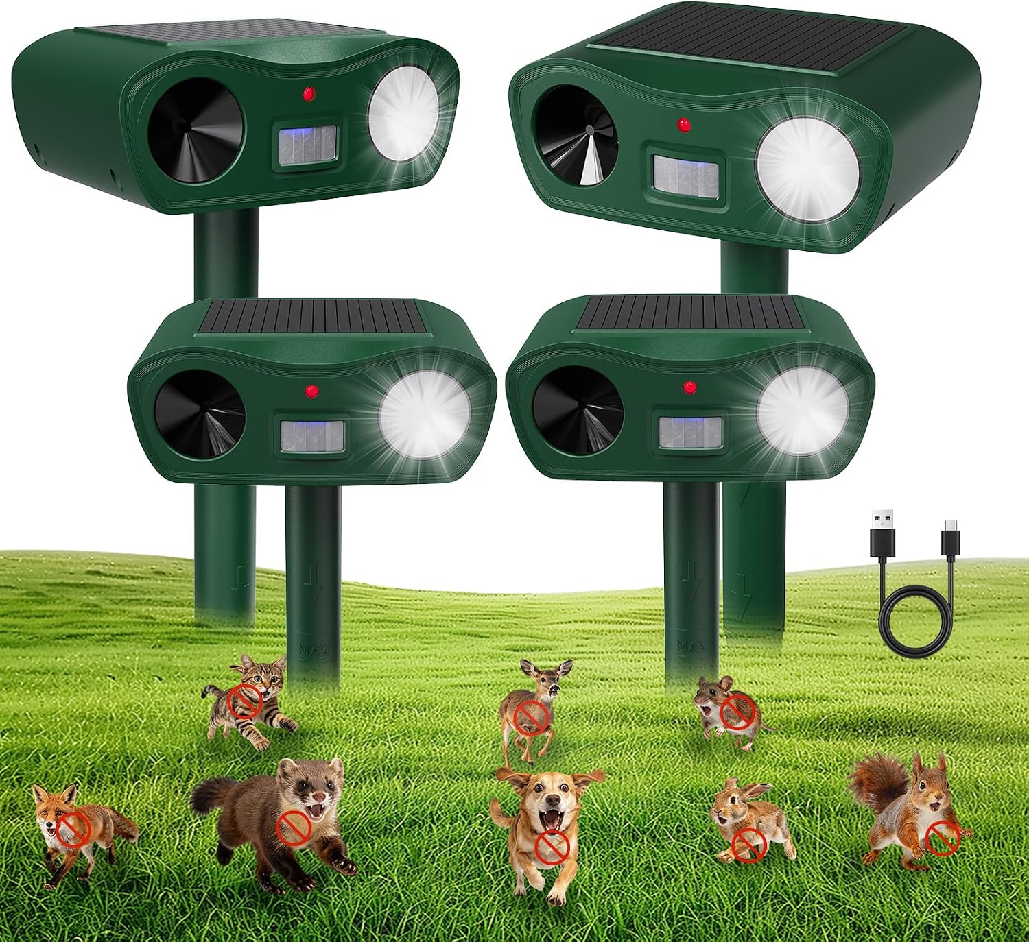 Detalle de MQJIAZHI D17AA ultrasone dierenverjager, 2 stuks, PIR en zonne-energie