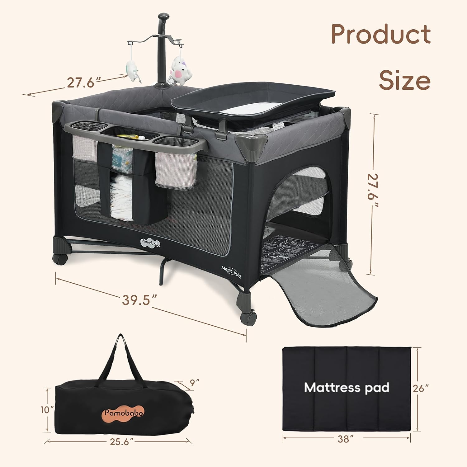 Thumbnail 6 de Pamo Babe Magic Fold Playard with Bassinet and Changing Table, Gray