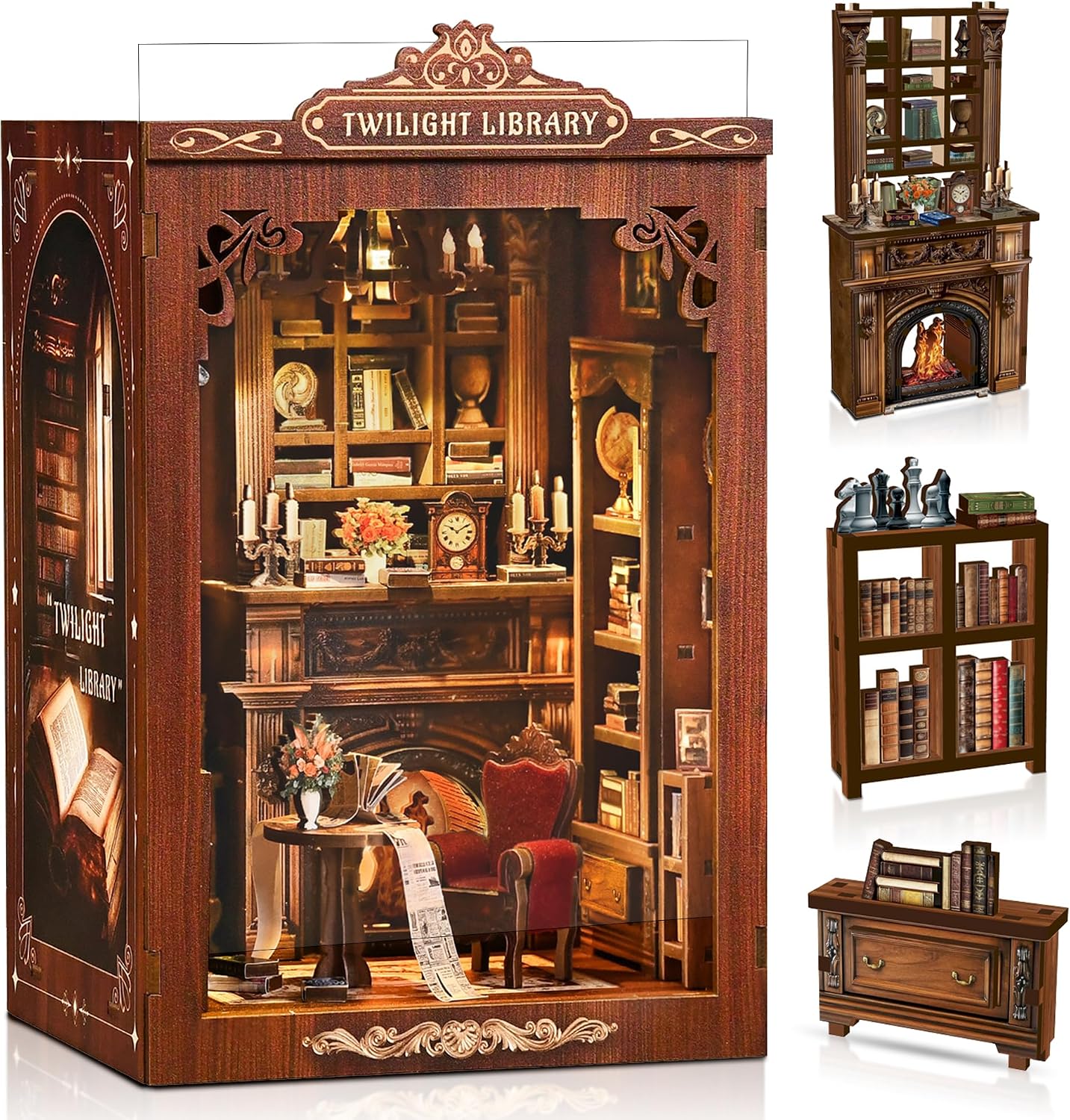 Detalle de Book Nook Kit for Adults: LUMYCE DIY Miniature House with LED Light, Dust Cover and 3D Wooden Puzzle