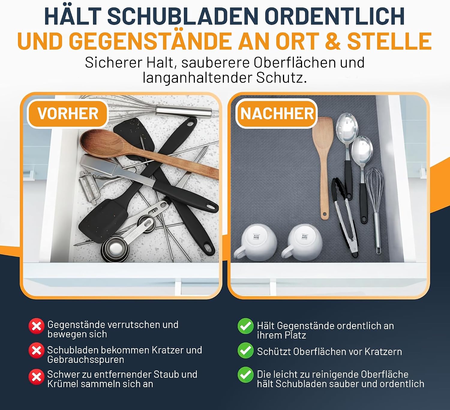 Detalle de Linda's Essentials Schubladenmatte (60 x 500 cm) – rutschhemmende Schrankfolie aus EVA, zuschneidbar in Grau