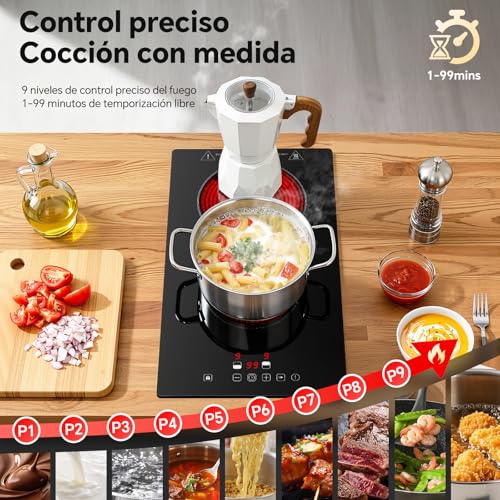 Thumbnail 3 de SNDOAS Placa Vitrocerámica 2 Fuegos 3000W con Enchufe – Encastre/Portátil