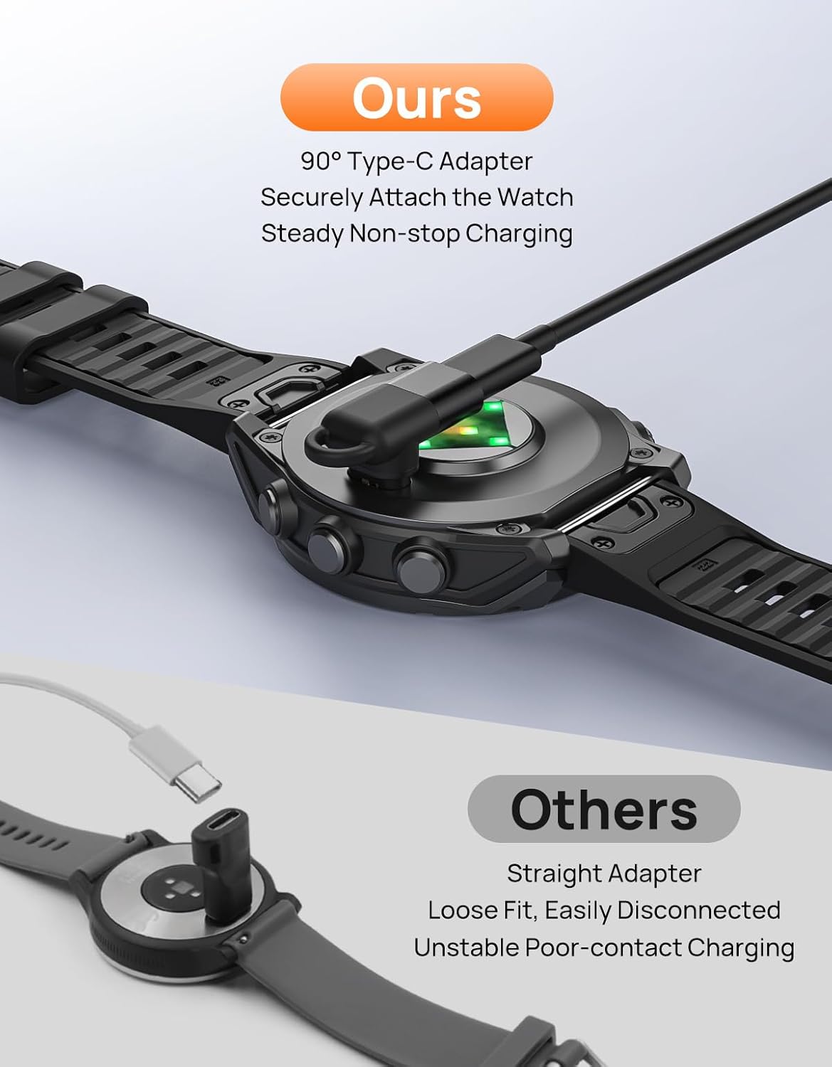 Thumbnail 2 de Astorgos 2-Pack 90° USB-C charger adapter cable for Garmin watches (Fēnix, Forerunner, Vivoactive, Venu and more)