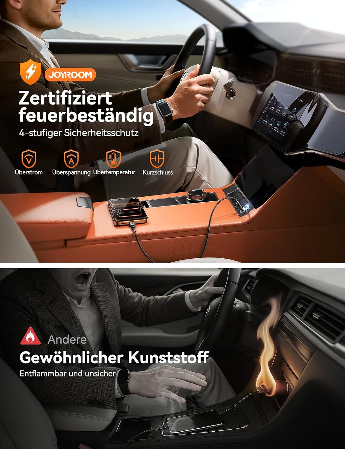 Detalle 2 de JOYROOM 2 Stück 125W Zigarettenanzünder USB C – Ultraschnelles KFZ-Ladegerät mit Zugring